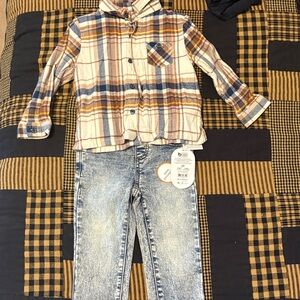 Plaid Shirt and Denim Jeans Set